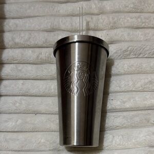 Starbucks Metallic Silver Tumbler with Straw